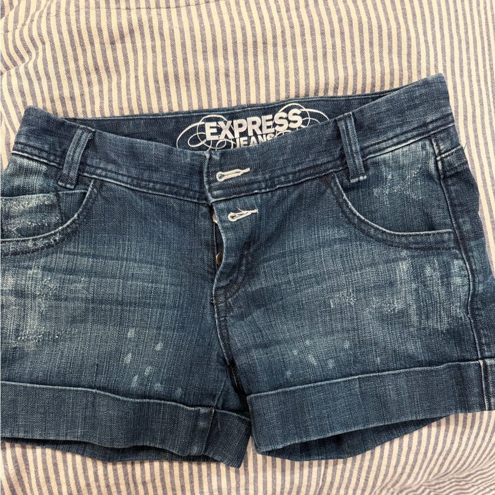 Express Women's Dark Wash Denim Cuffed Shorts
